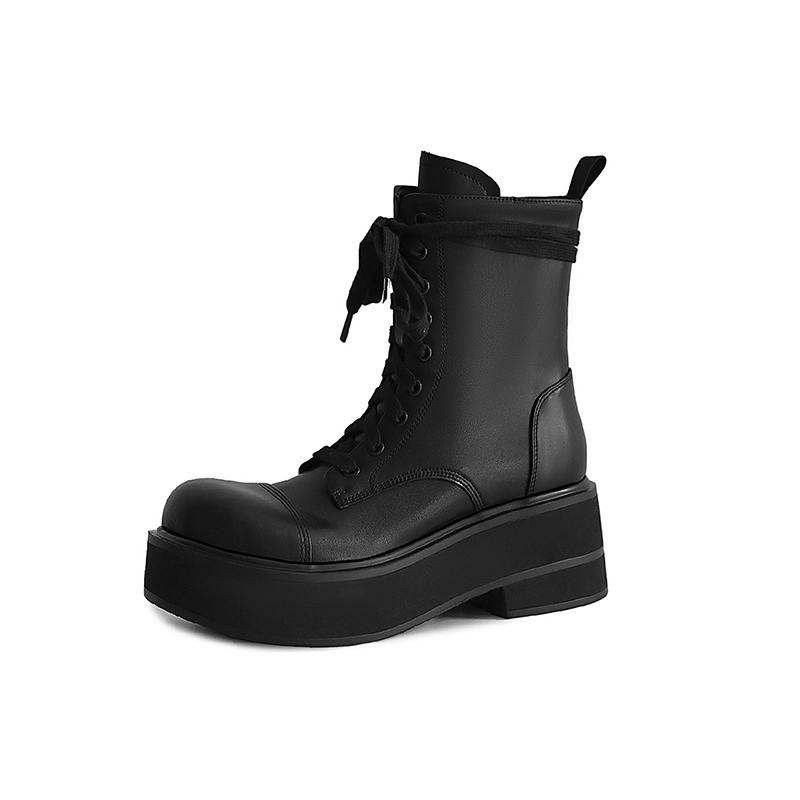 

Fashion 2025 New Autumn Women Boots Split Leather Women Shoes Round Toe Zip Casual Platform Boots Modern Motorcycle Boots Ladies Shoes 34