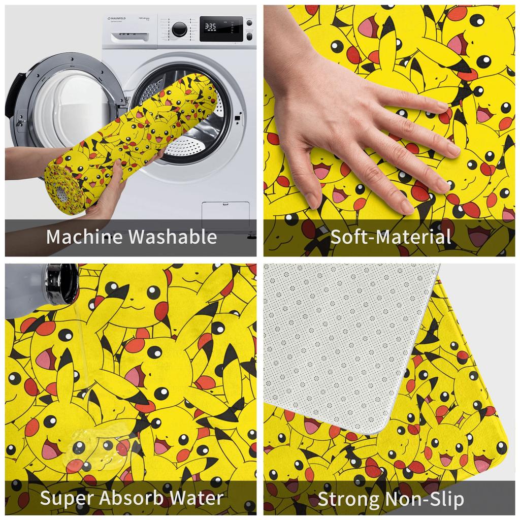 Anime Cartoon Pikachus Front Door Mat Anti-Slip Outdoor Quick Dry Doormat Kitchen Balcony Entrance Rug Carpet