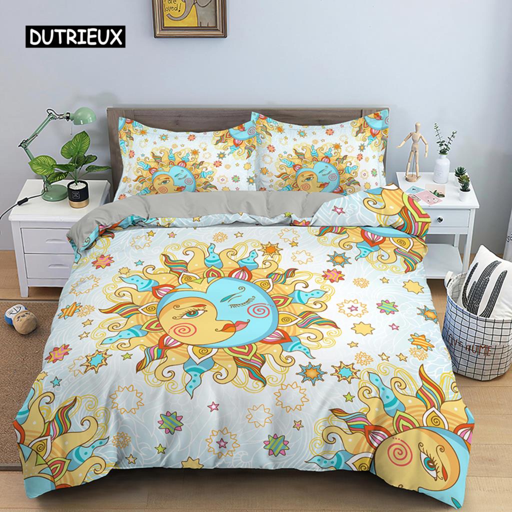 Sun and Moon Duvet Cover Set Tarot Pattern Bedding Set King Size for Bedroom Microfiber Comforter Cover Set for Kids Adults Gift