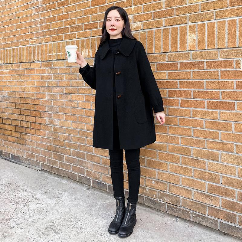2025 Herbst/Winter Koreanischer Stil Locker Wollmantel mit Knebelknöpfen - Damen Midilänge Schlankmachender Temperamentvoller Übermantel