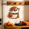 Wooden Hanging Decor Halloween Ghost Welcome Door Hanger, Cute Sign with Witch Hat & Pumpkin Rustic Wood Elements, Fall Indoor Outdoor Wall