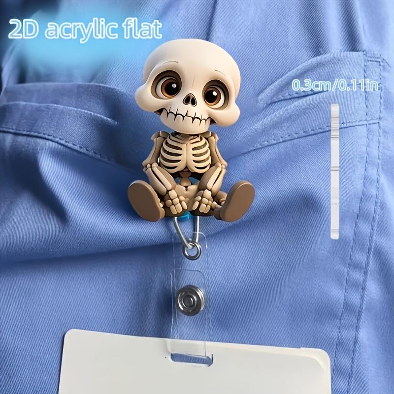 2D flacher morphing Totenkopf einziehbarer Ausweishalter, PMMA Acryl Ausweishalter für Krankenschwestern RN Pflegestudenten, Niedliches flaches Design Arbeitsausweis Lanyard