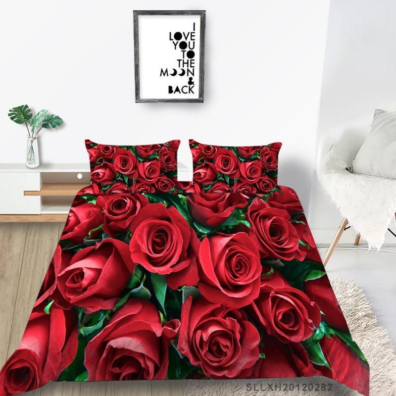 Rose Flower Double Duvet Cover Bedding Set,Quilt Case Linens,King, Queen, Full Size, 3D Print Pillowcase,Single,Twin Bed, 22x240