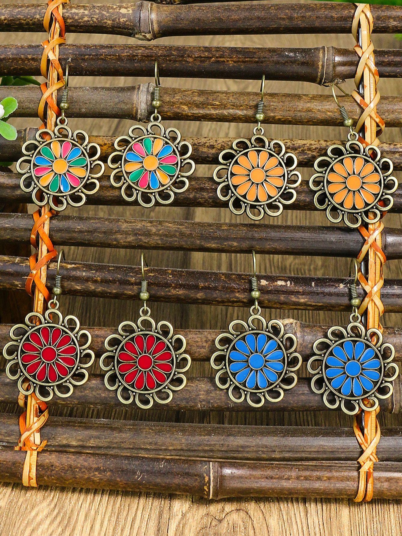 

Винтажные серьги-подвески в богемном стиле с разноцветными подсолнухами из сплава с капающей эмалью, подвески-украшения, женские, на каждый день, универсальные