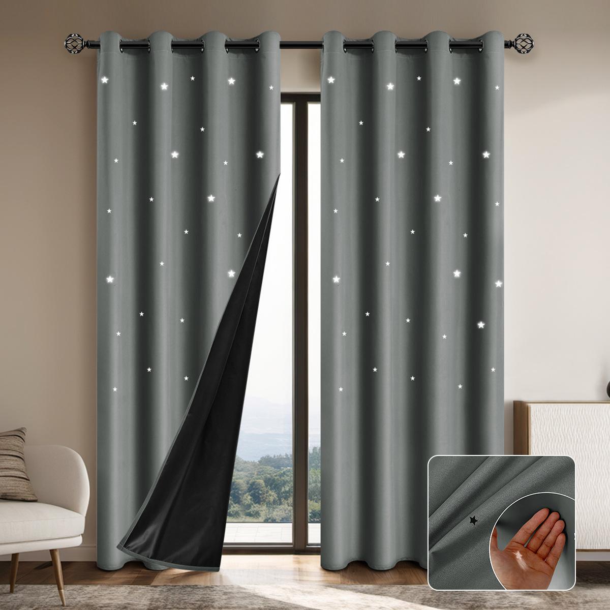 

Chunya Textile Hollow Star Blackout Curtains Living Room Sunscreen And Heat Insulation Finished Curtains 132 * 241cm (one piece of punched model) темно-сірий