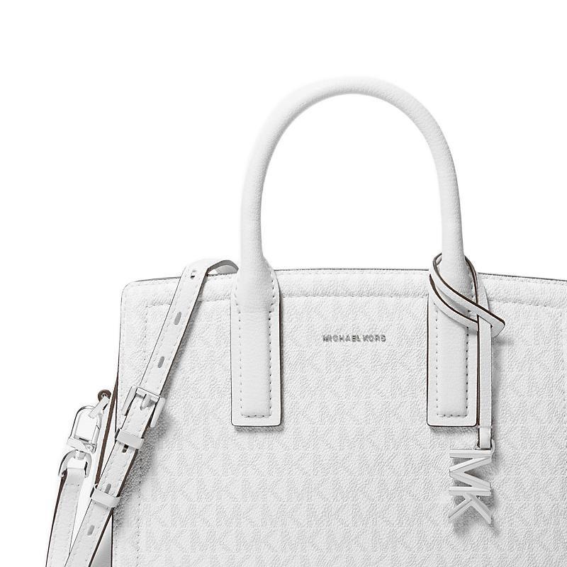 MICHAEL KORS Laila Laila silver hardware coated canvas handbag small women's white