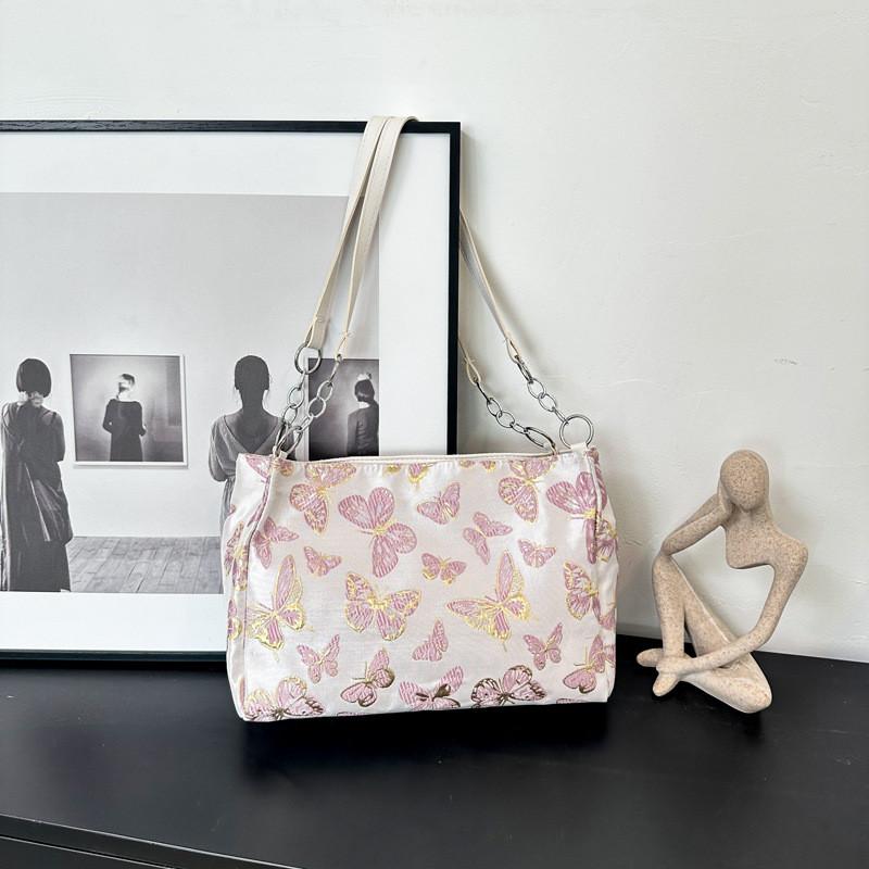 Fashionable Canvas Shoulder Bag In Champagne With Unique Pillow Shape For Women розовый