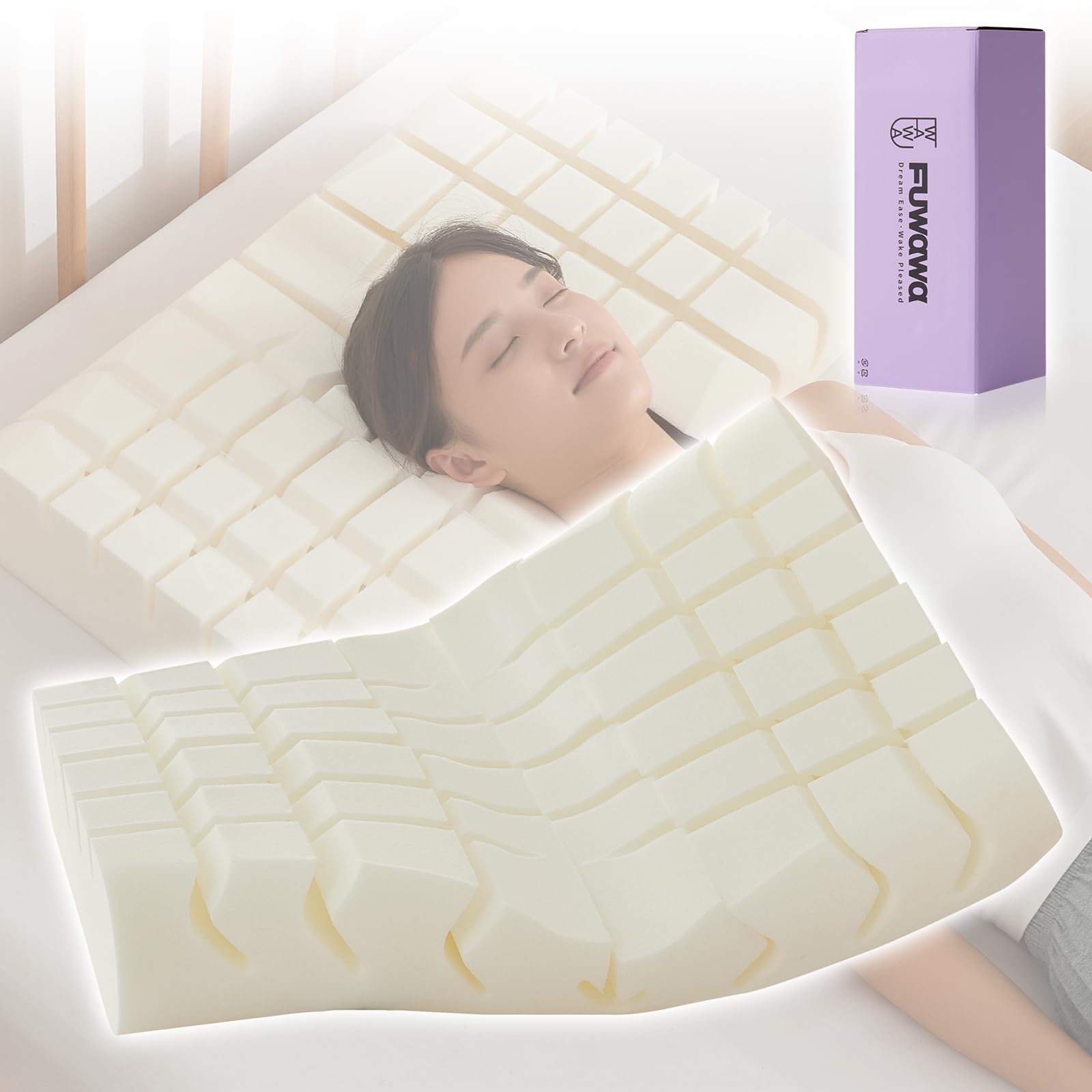 

fuwawa Pillow, Neck Pain Relief, Memory Foam Pillow [CNC-Cut Air Motion Pillow], Side Sleeper, Neck Stabilization, Neck Fit, Easy Turning, Made with