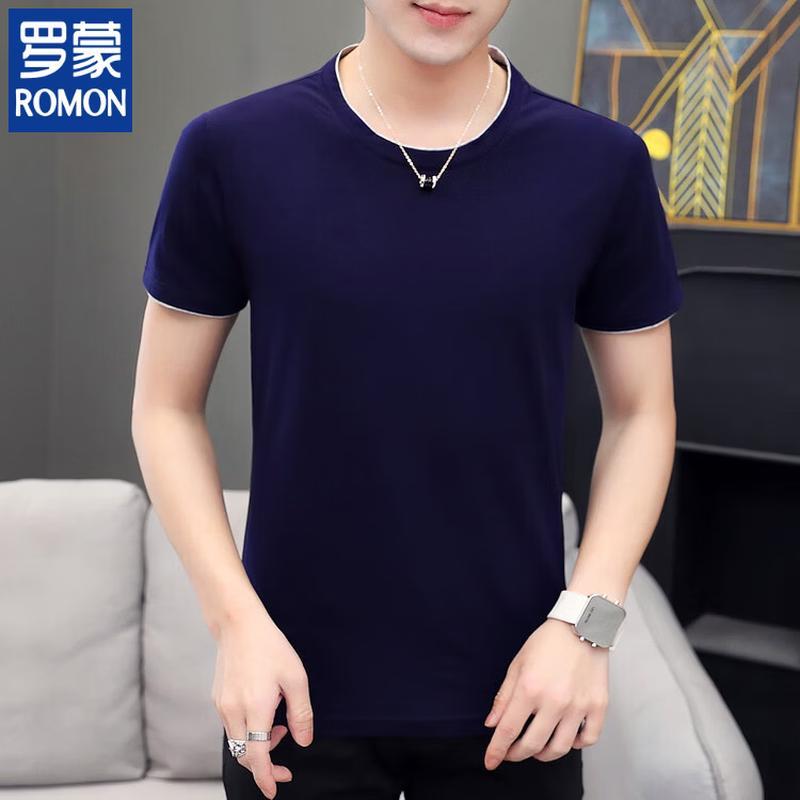 ROMON Men's Solid Round Neck Short Sleeve T-Shirt