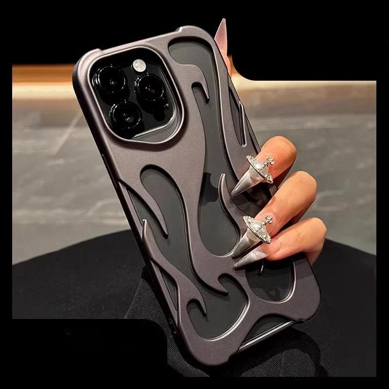 

Luxury Matte Hollow Out Flame Phone Case For For Iphone 16 17 15 14 13 11 12 Pro Max Plus Air Soft Dissipate Heat Bumper Back Cover For iPhone 11 Pro