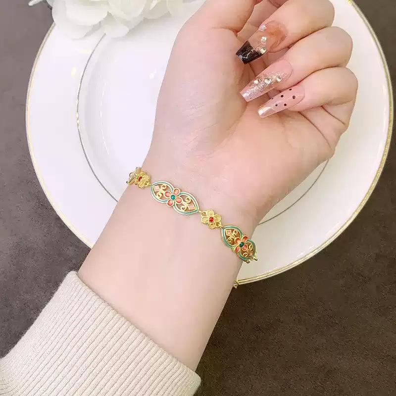 Chinese Enamel Color Flower Opening Bracelet Light Luxury Niche Fashion Versatile High-end Jewelry
