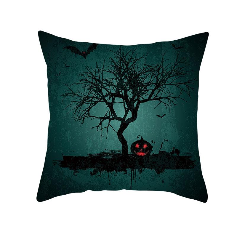 Halloween Theme Horror Pumpkin Bat Print Pattern Cushion Cover Home Living Room Sofa Decoration Square Throw Pillow Cover