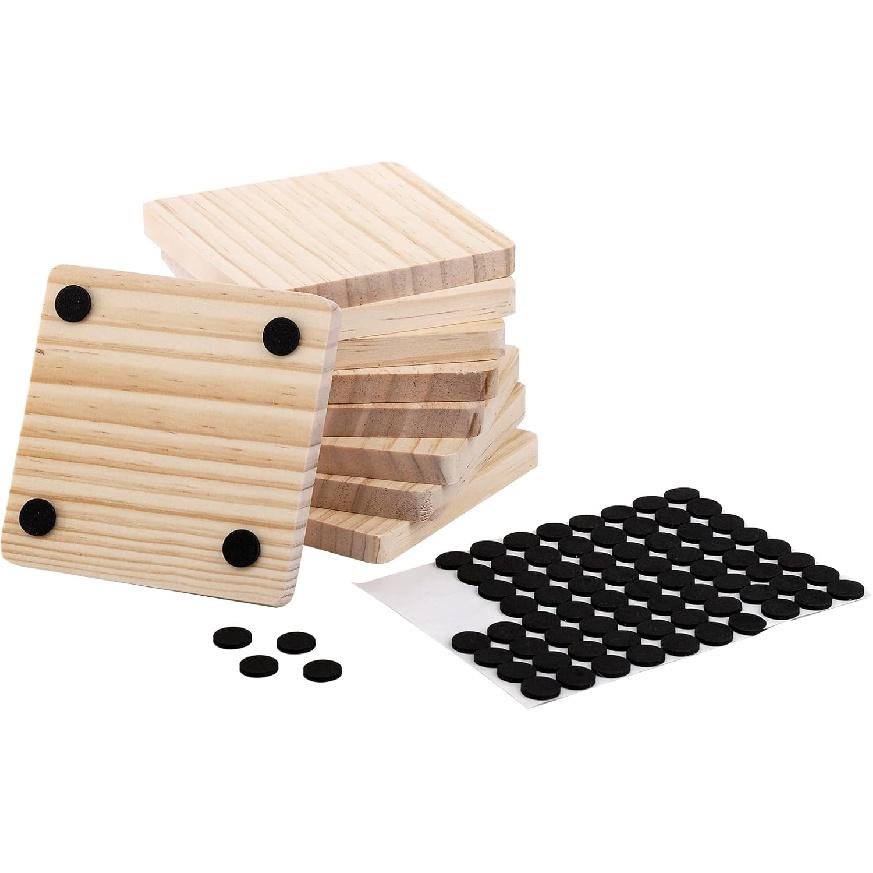 Dicunoy 20PCS Unfinished Wood Coasters, Square Blank Wooden Coasters for Crafts, Thick Coasters with 80PCS Foam Knots for DIY Mosaic Coasters,