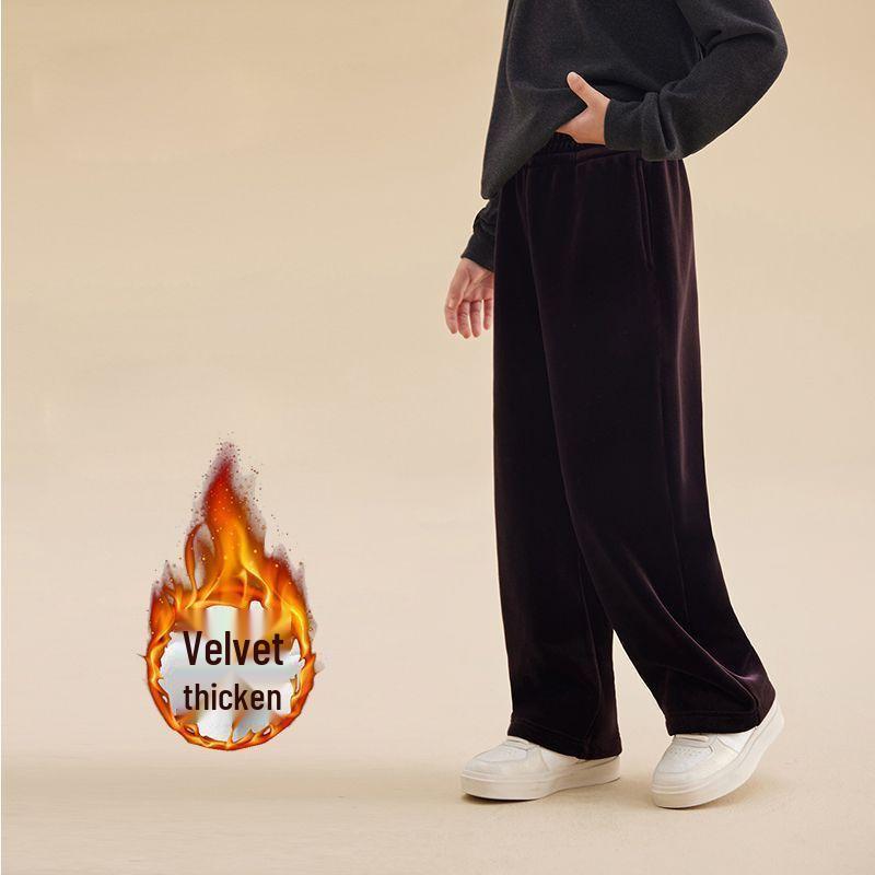 Girls  Fleece-Lined Wide-Leg Pants - Autumn/Winter Velvet Fashion 150 cm