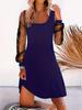 Elegant U-neck Mesh Long Sleeve Dress - Casual, Slightly Mature Style