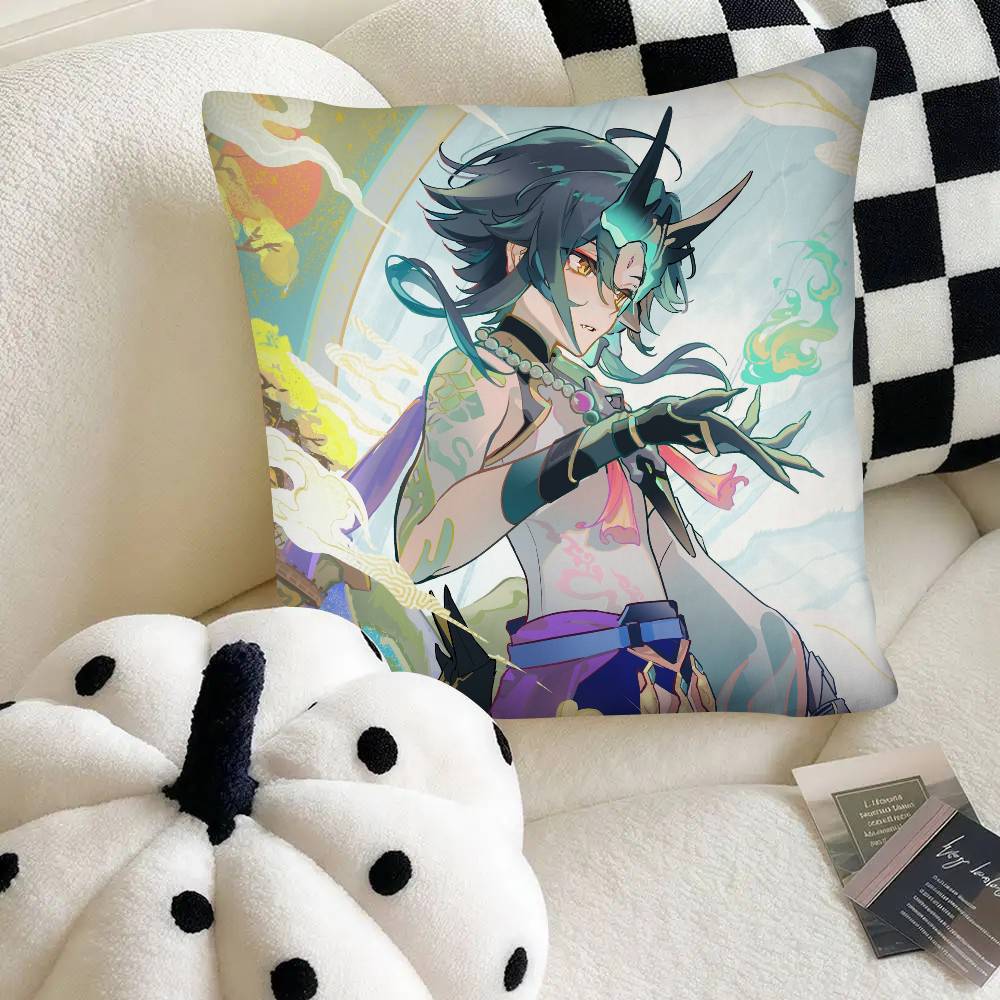Spiel Anime Genshin Impact Xiao Kissenbezug Mode Quadratischer Kissenbezug Schlafzimmer Sofa Raum Ins Dekoration Freizeit