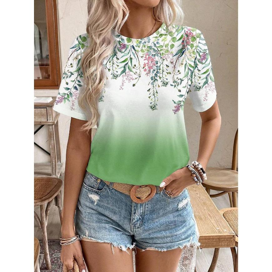 3D Print T Shirt Summer Fashionable Tee Minimalist Pattern Women's T Shirt Round Neck Short Sleeved Top