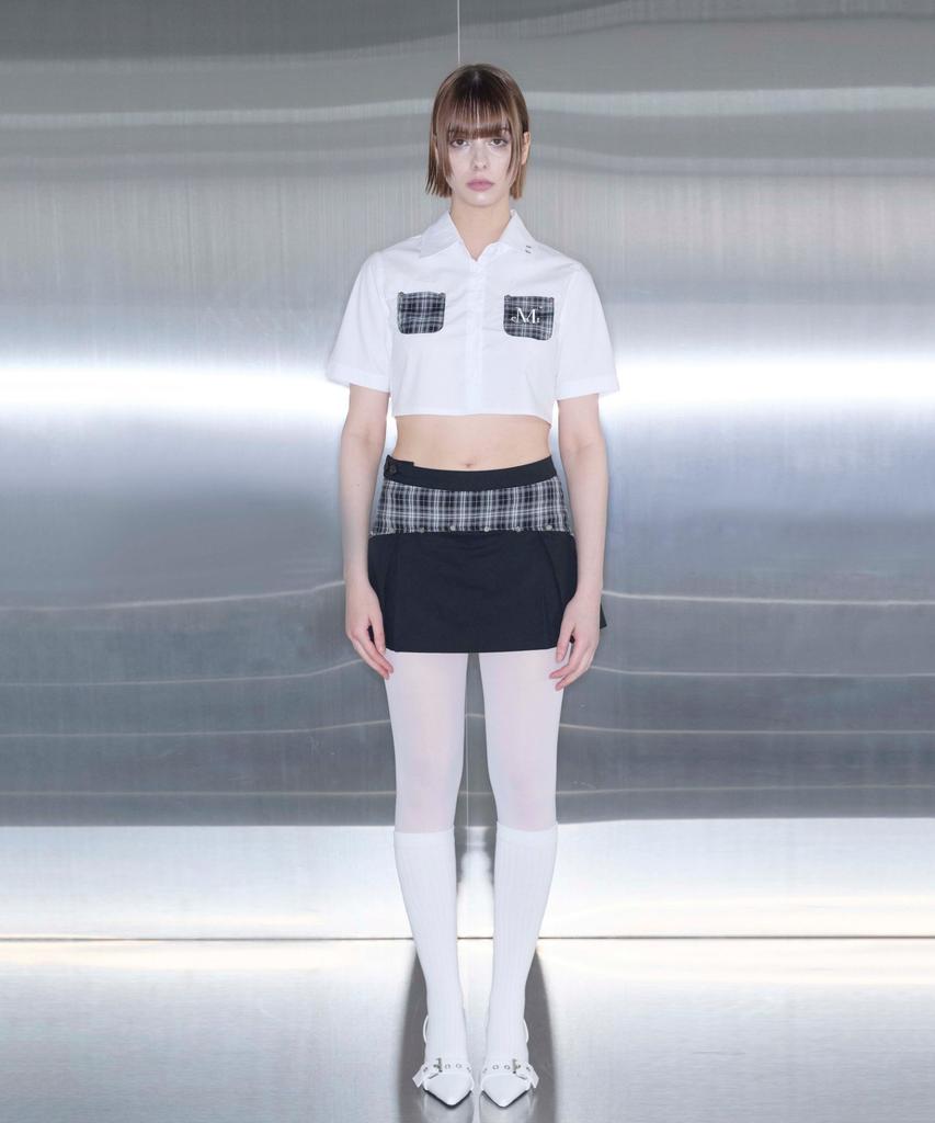 Mucent Stride Setup Check Color Block Mini Skirt
