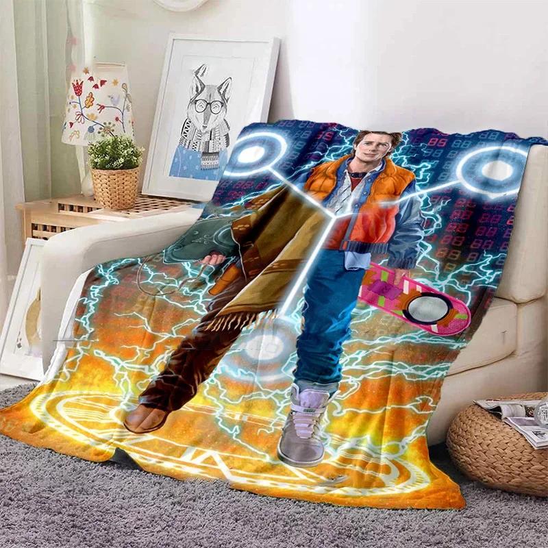 

Sci-Fi Movie Pattern Blanket Back To The Future Warm Flannel Thin Blanket Portable Home Travel Office Lunch Break Blanket 75x90cm