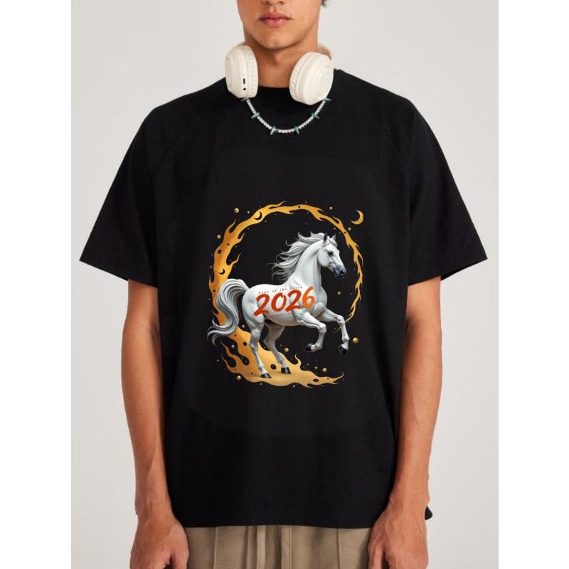 White T Shirt with Horse and 2026 Design for Casual Wear