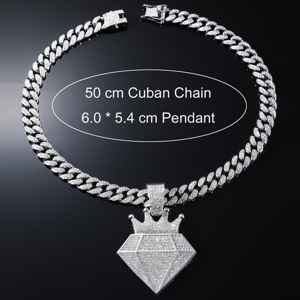 Full Diamond Crown Diamond Cuban Chain, Hip Hop Pendant Necklace