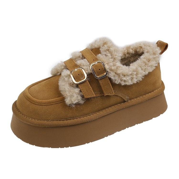 thick-soled cotton shoes for women to wear in winter, new warm lazy people, one pedal snow boots, retro velvet shoes