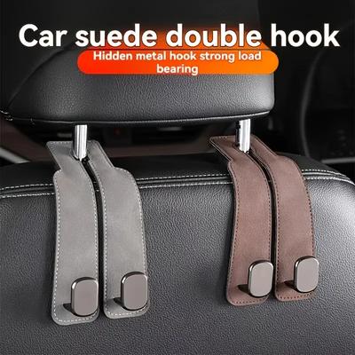 Car Seat Headrest Hook Suede Leather Seat Back Hanger Hook Metal Hanging Hook Car Hook Universal Car Interior Accessories