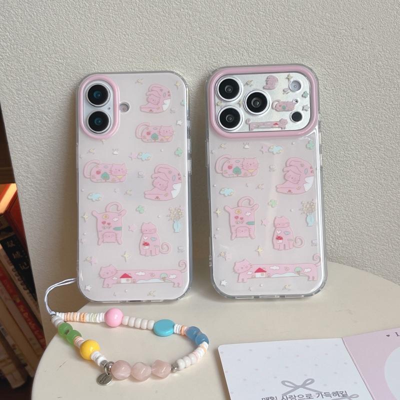 Funny Cute Cartoon Cat Phone Cover For Apple iPhone 17 Pro 16 15 14 Pro Max Case with Chain Fashion Shockproof Cases For iPhone