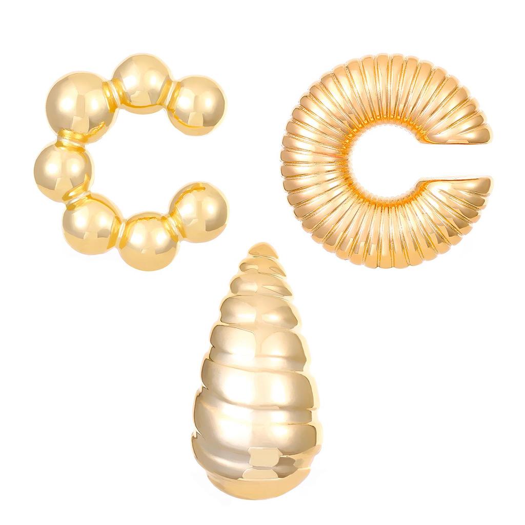 Chic European & American Oval Hollow Electroplated Ear Clip Earrings