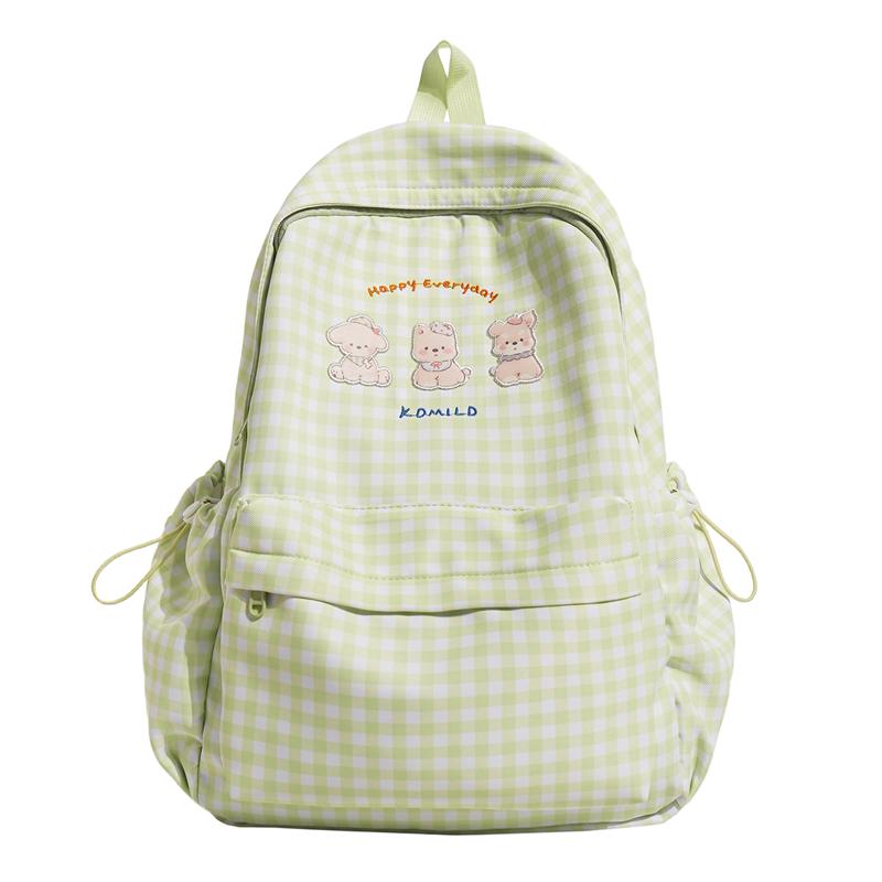 Plaid Student Schoolbag Cartoon Puppy Backpack