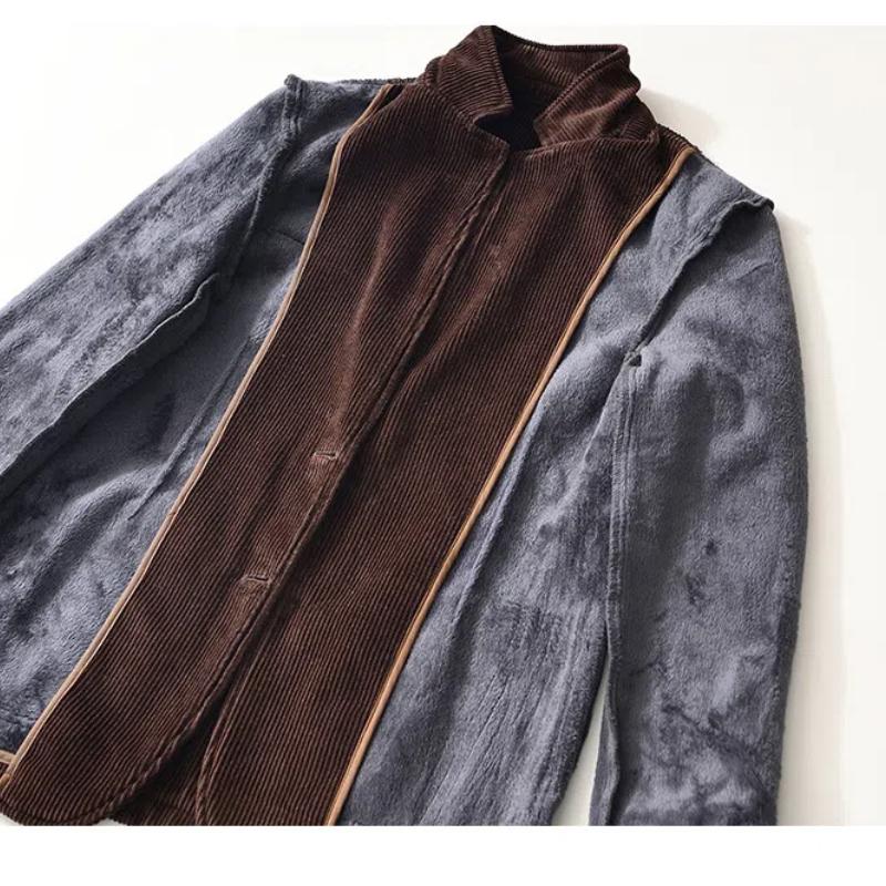 Warmer Mantel für Herbst und Winter für Herren, britische Anzüge und Blazer, Cord-Fleecejacke, einfarbig, einfacher Stil, dicke Jacken