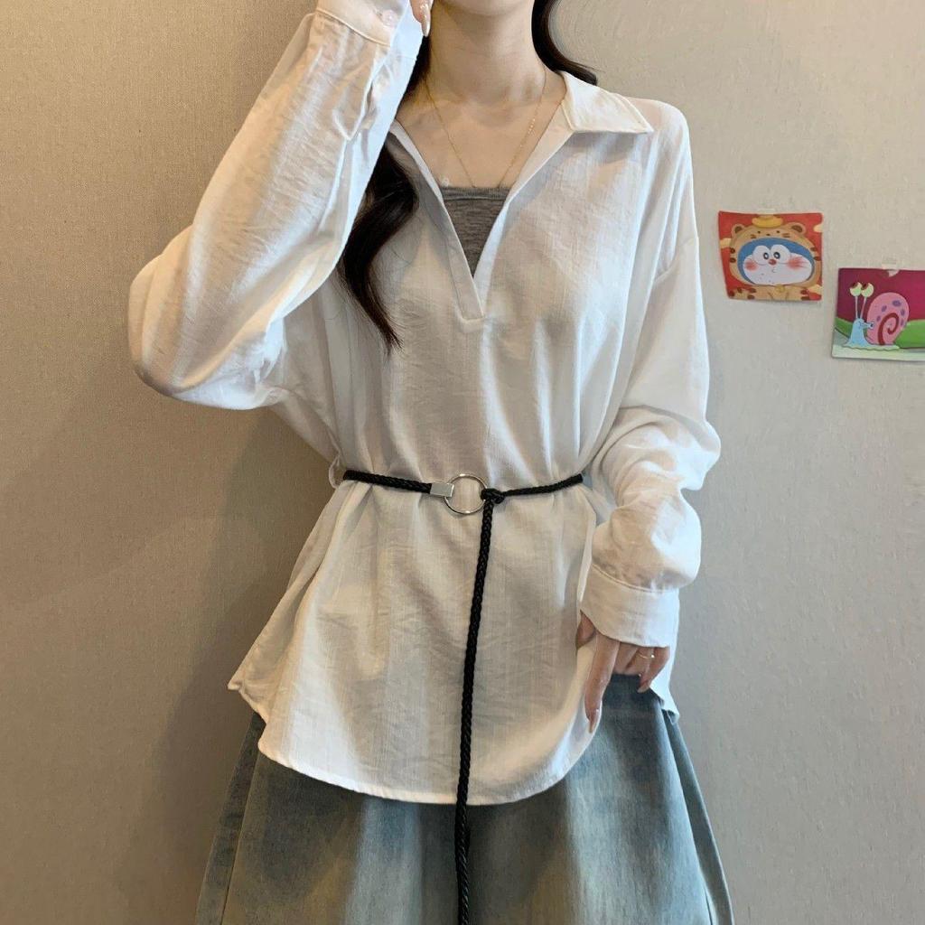 Top Holgado de Dos Piezas con Escote en V para Mujer Tallas Grandes - Diseño Adelgazante de Otoño