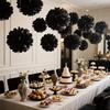 9 Pièces Décor Mural Noir pour Fête Décorations de Fête de Mariage Halloween Boule de Fleurs 3D Anniversaire Ensemble Boules de Fleurs en Papier Décoration de Maison