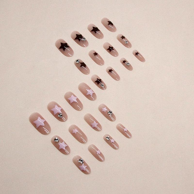 Oval Double Color Pretty Girl Star Pile Diamond Manicure European and American Ins Style Fashion Wear Nail Finished Nail Art