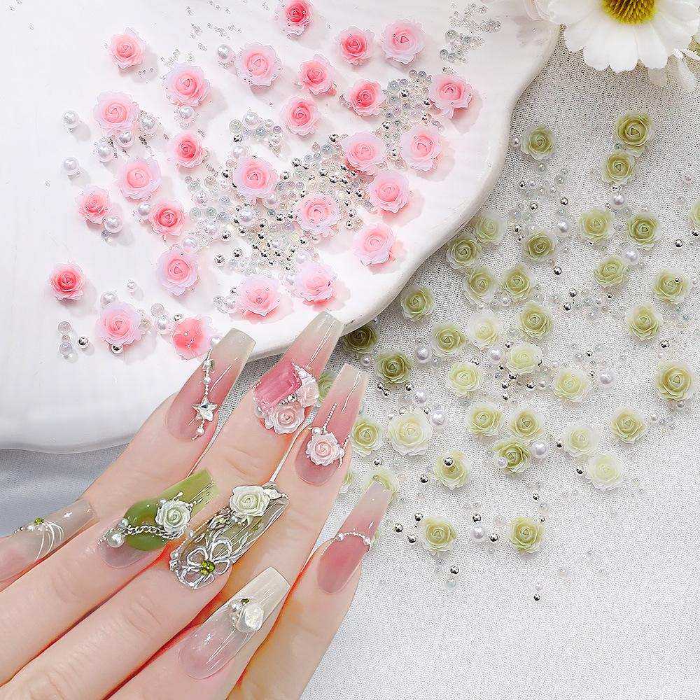 Rose Nail Art Trinket Three-Dimensional Flower Resin Size Pearl Steel Ball Mixed