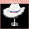 Independence Day White Frayed Denim Hat With Patriot Flag Ribbon For Parties And Celebrations