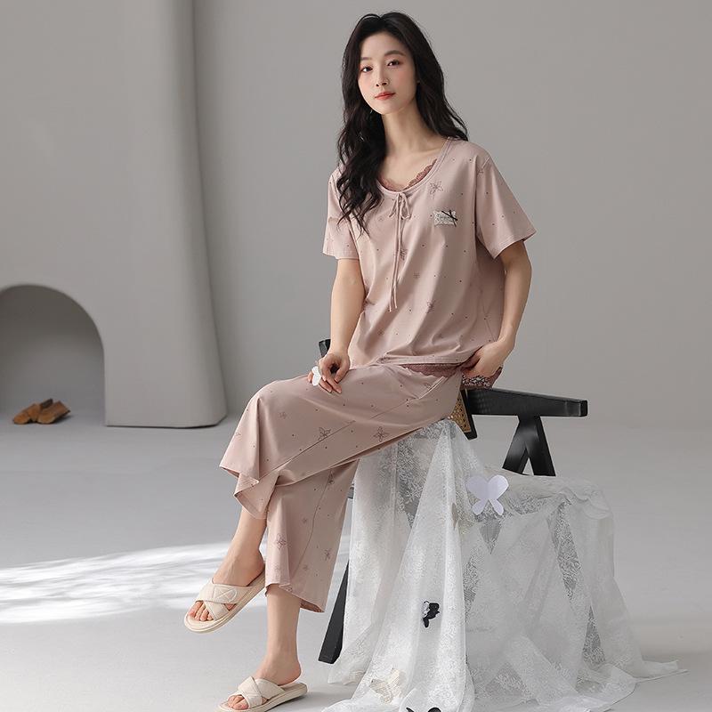 Women s Summer Lyocell-Cotton Pajama Set with Bra Pads and Lace XXL