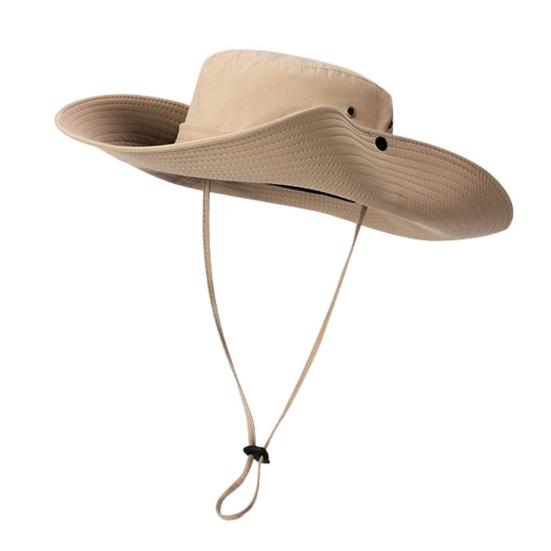 Men Fisherman Hat Flat Top Wide Brim Breathable Sun Hat Adjustable Windproof Drawstring Sun Protection Hat