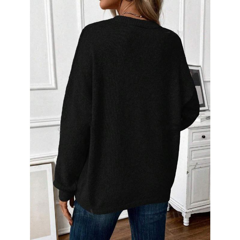 YYFS Women's Fashion Casual Fall Winter Solid Color Print Long Sleeve O-Neck Sweaters