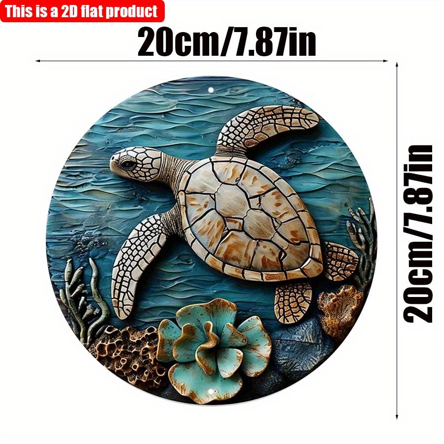 

2D плоская 20*20 см 1 шт. круглая подвесная декоративная тарелка с рисунком черепахи из мультфильма, узоры с водорослями и кораллами, декор для входа в стиле ретро в океане, подходит для дома 20*20cm