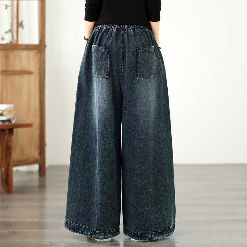DIMANAF 2026 Herbst Winter Neu Übergröße Damen Jeans Blaue Lange Hosen Elastische Taille Locker Lässig Denim Baumwolle Dicke Hosen Vintage Dame