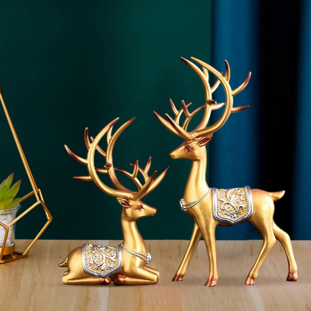 European Style Reindeer Statue, Deer Figurine Ornament Resin Collection Craft Animal Sculpture for