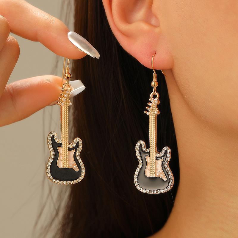 Fashion Retro Punk Style Alloy Drip Oil Guitar Pendant Earrings Neutral Creative Daily Party Jewelry Gifts