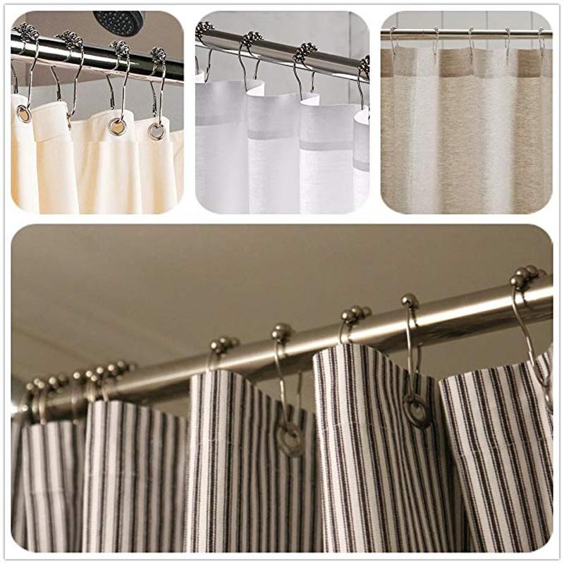 12 Pcs/pack Rustproof Bath Curtain Rollerball Shower Curtain Rings Hooks 5 Roller Ball Curtain Accessories