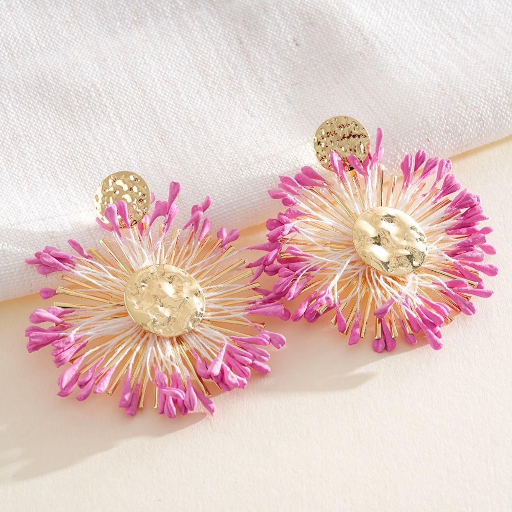 Round Shape Dangle Earrings Floral Design Drop Earrings Raffia Earrings  Photo Shoot