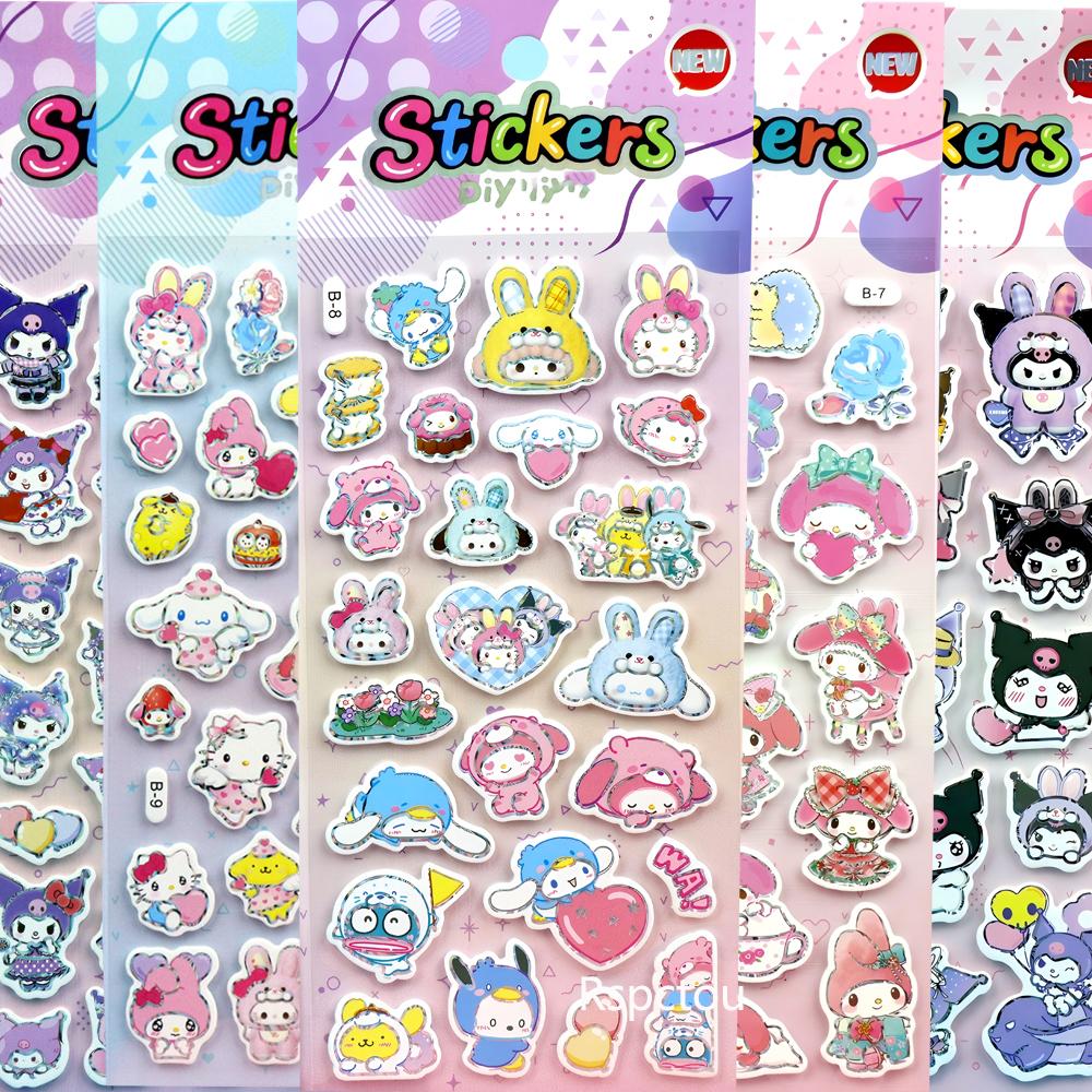 Cute Sanrio Series 3D Relief Stickers Aesthetic Decoration Decals Kawaii Cinnamoroll My Melody Kuromi Cartoon Bubble Sticker Toy
