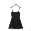Women's Black Lace Spaghetti Strap Dress - Spring/Summer Seaside Vacation Short Skirt