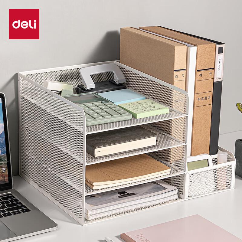 Deli 4-Tier Metal Desktop File Organizer with Pen Holder