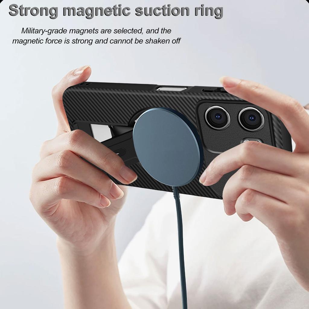 For Oppo A5x 4G/5G Case Arbon Fiber Texture PC+TPU Phone Cover with Kickstand