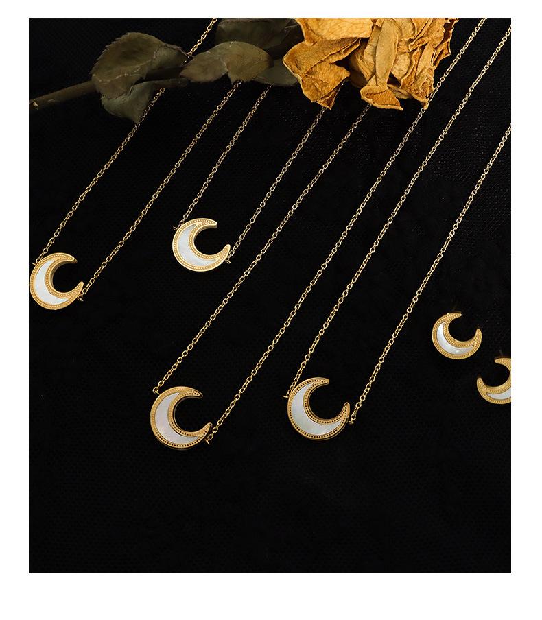 Korean-Inspired Moon White Mother-of-Pearl Jewelry Set: 18K Gold-Plated Titanium Pendant Necklace & Earrings